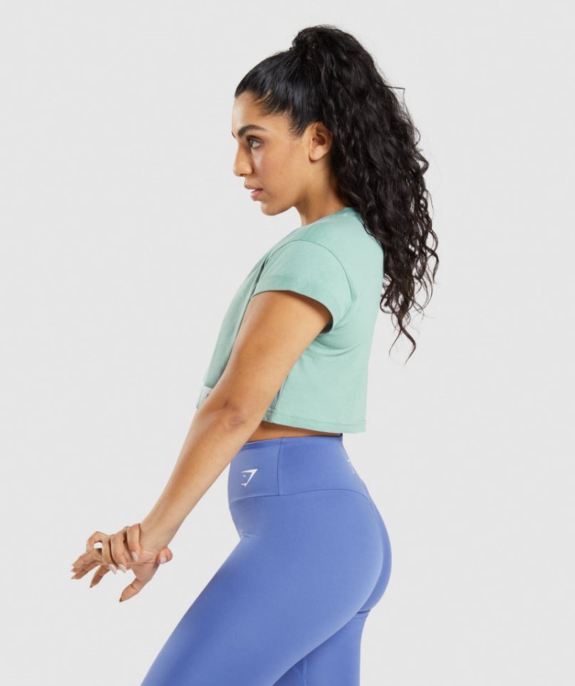 Women's Gymshark Fraction Cropped Tops Light Green | CA 6A50D3